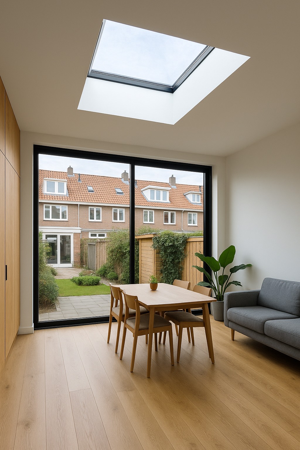 Daklichten en installaties bij aanbouw in Delft